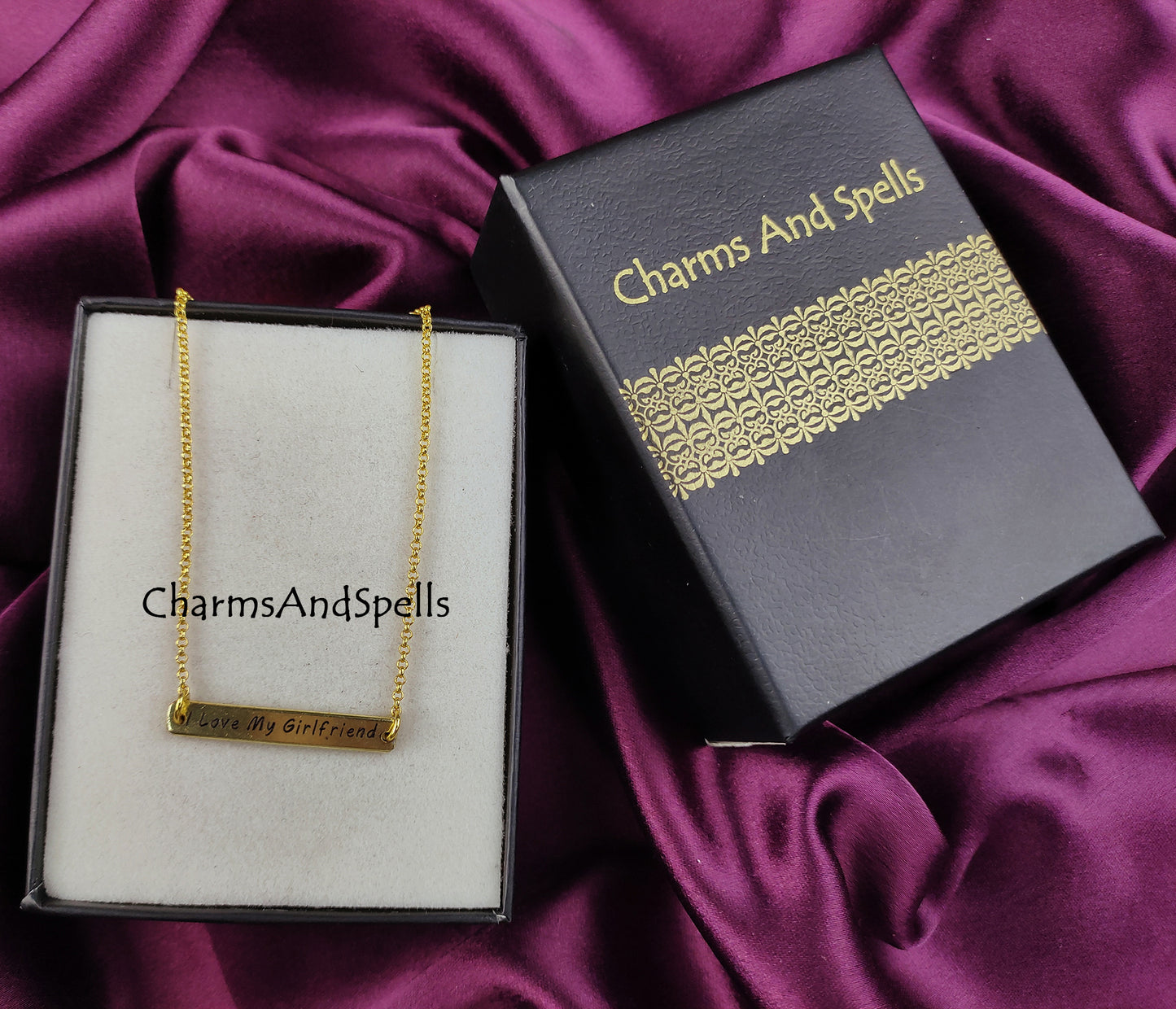 I Love My Girlfriend Necklace | Personalized Engraved Bar