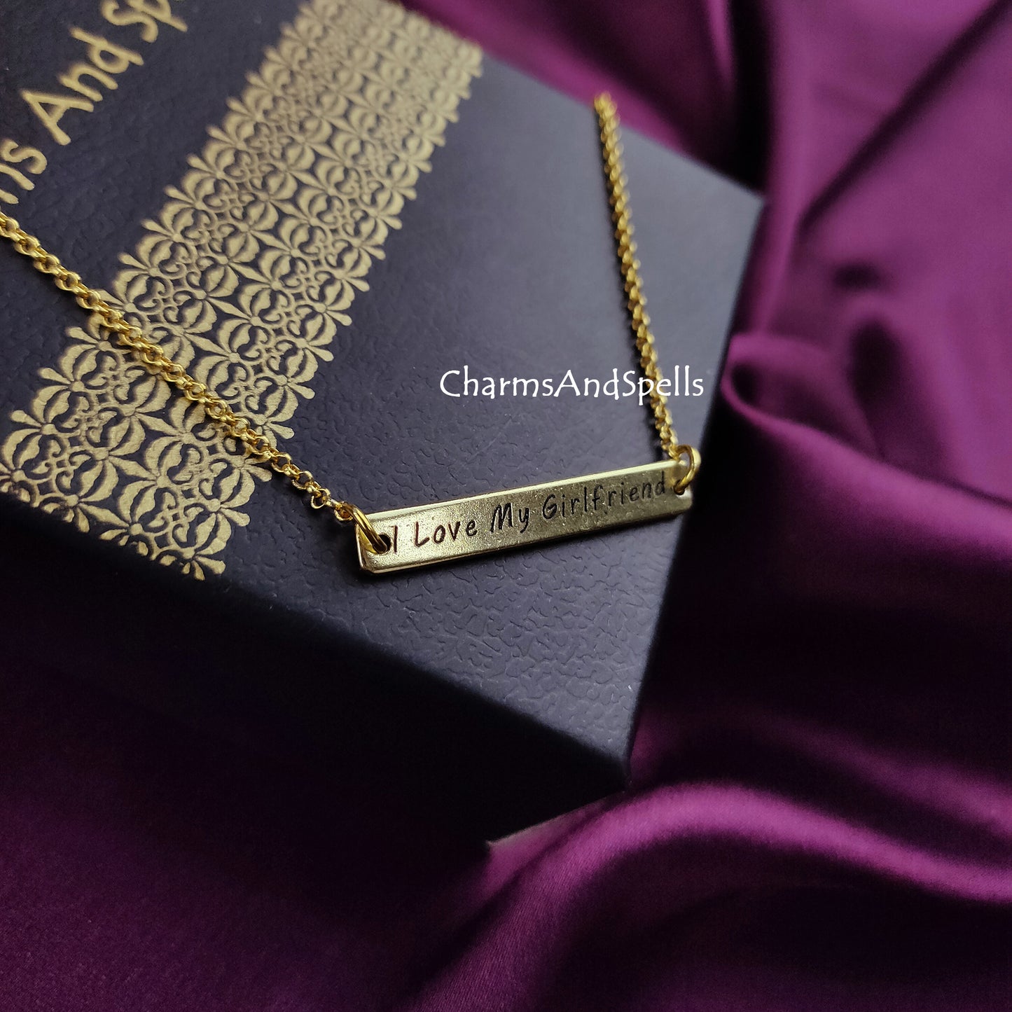 I Love My Girlfriend Necklace | Personalized Engraved Bar