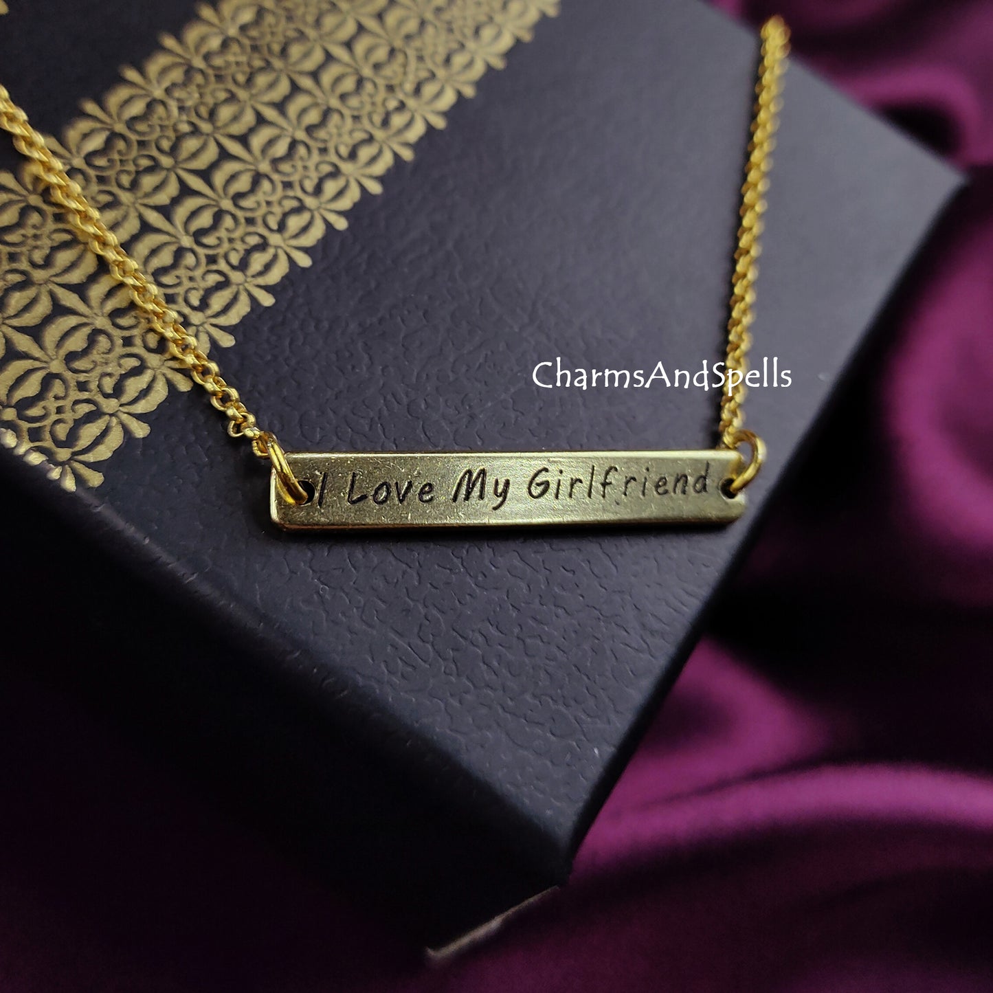 I Love My Girlfriend Necklace | Personalized Engraved Bar