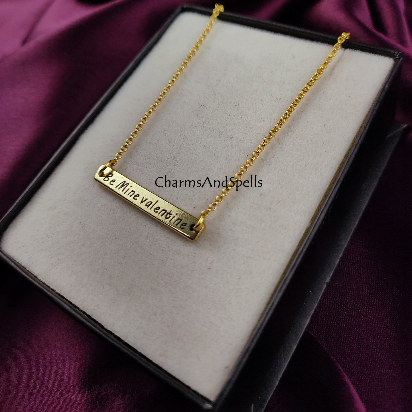 Personalized Be Mine Valentine Necklace | Engraved Bar
