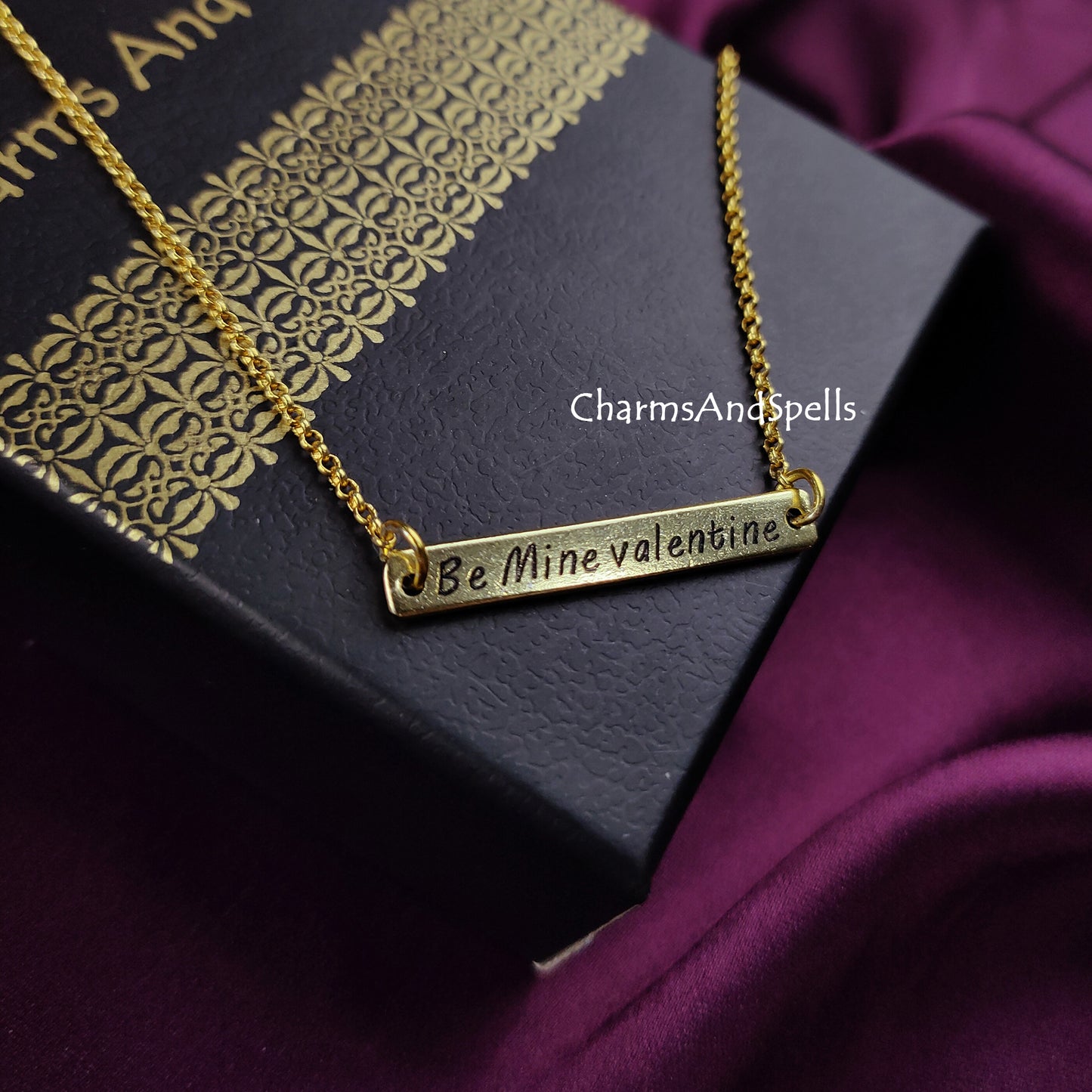 Personalized Be Mine Valentine Necklace | Engraved Bar