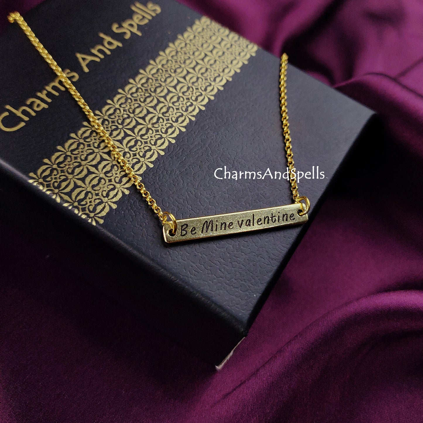 Personalized Be Mine Valentine Necklace | Engraved Bar