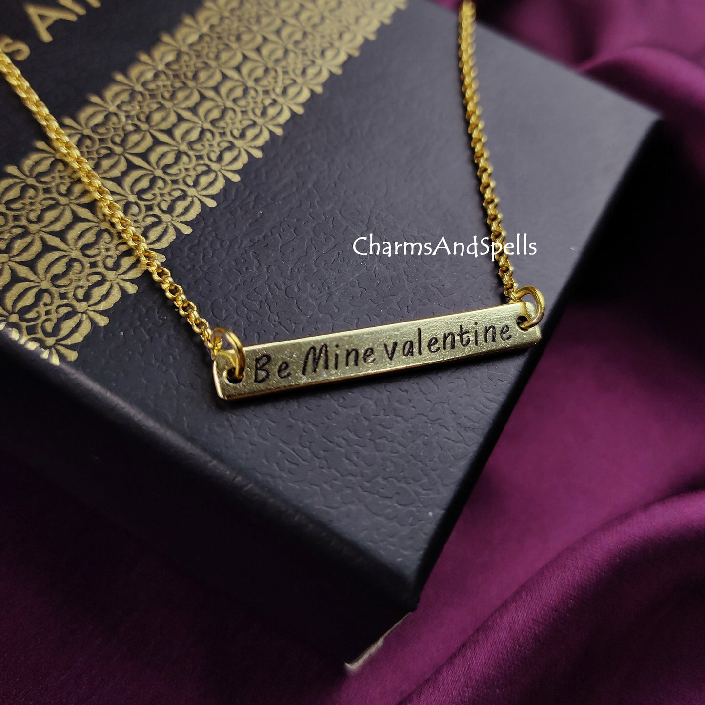 Personalized Be Mine Valentine Necklace | Engraved Bar