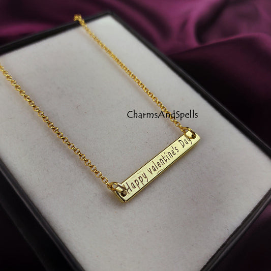 Valentine’s Day Bar Necklace | Personalized Boho Engraved