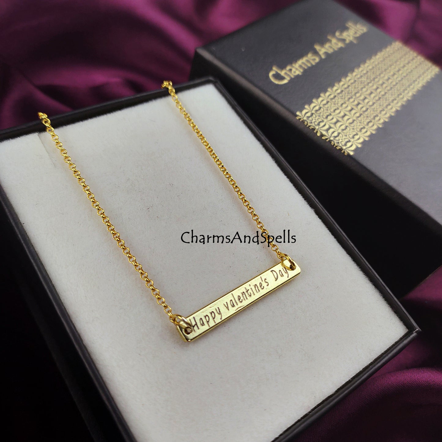 Valentine’s Day Bar Necklace | Personalized Boho Engraved
