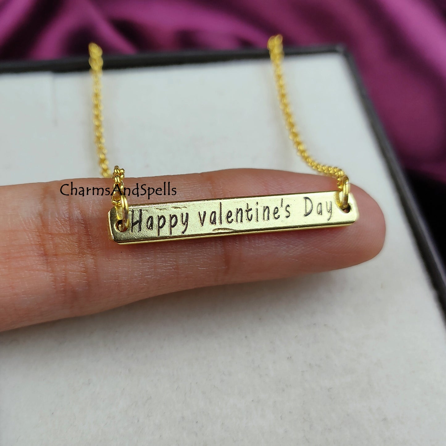 Valentine’s Day Bar Necklace | Personalized Boho Engraved