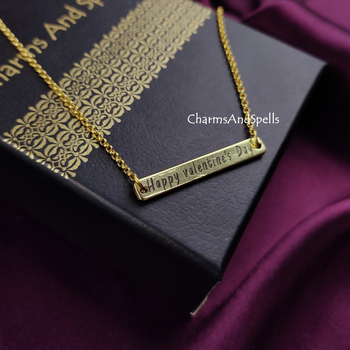Valentine’s Day Bar Necklace | Personalized Boho Engraved