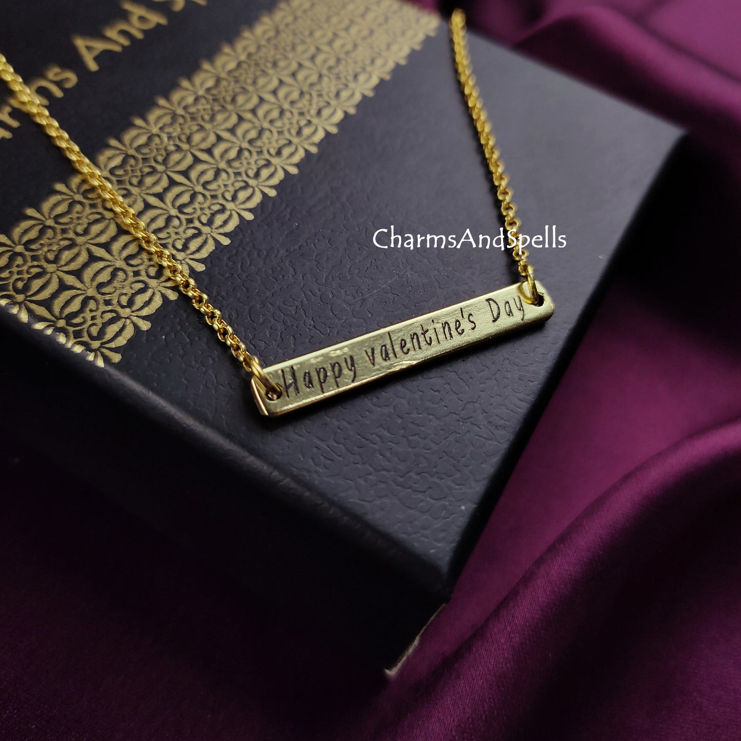 Valentine’s Day Bar Necklace | Personalized Boho Engraved