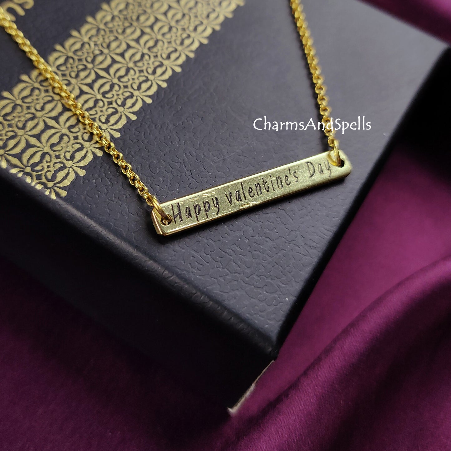 Valentine’s Day Bar Necklace | Personalized Boho Engraved