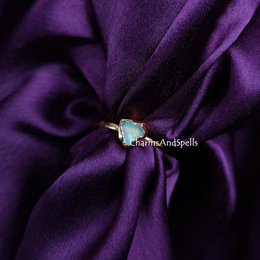 Raw Ethiopian Opal Ring | Electroplated Boho Fire Opal Handmade