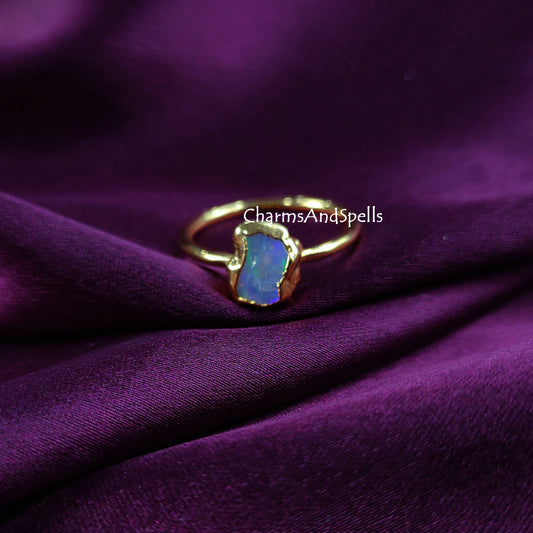 Raw Ethiopian Opal Ring | Electroplated Boho Fire Opal Handmade