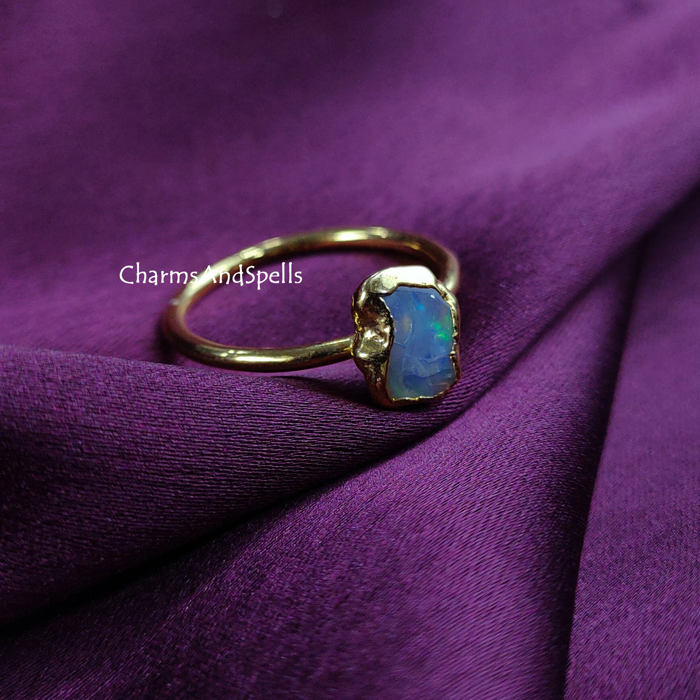 Raw Ethiopian Opal Ring, Electroplated Ring, Boho Jewelry, Fire Opal Jewelry, Beautiful Ring, Woman Jewelry, Gift For Her, Raw Jewelry