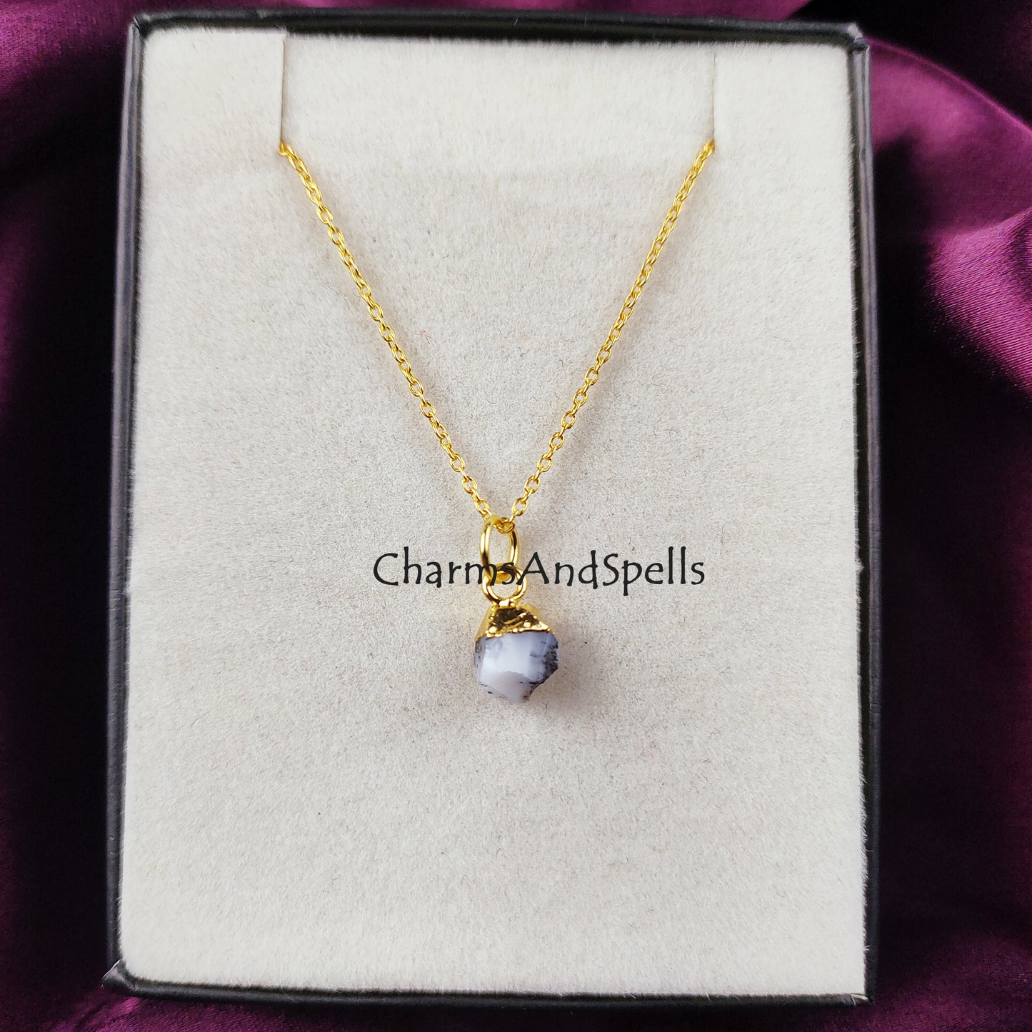 Raw Dendrite Opal Necklace | Layering Minimalist Gemstone Positivity Jewelry