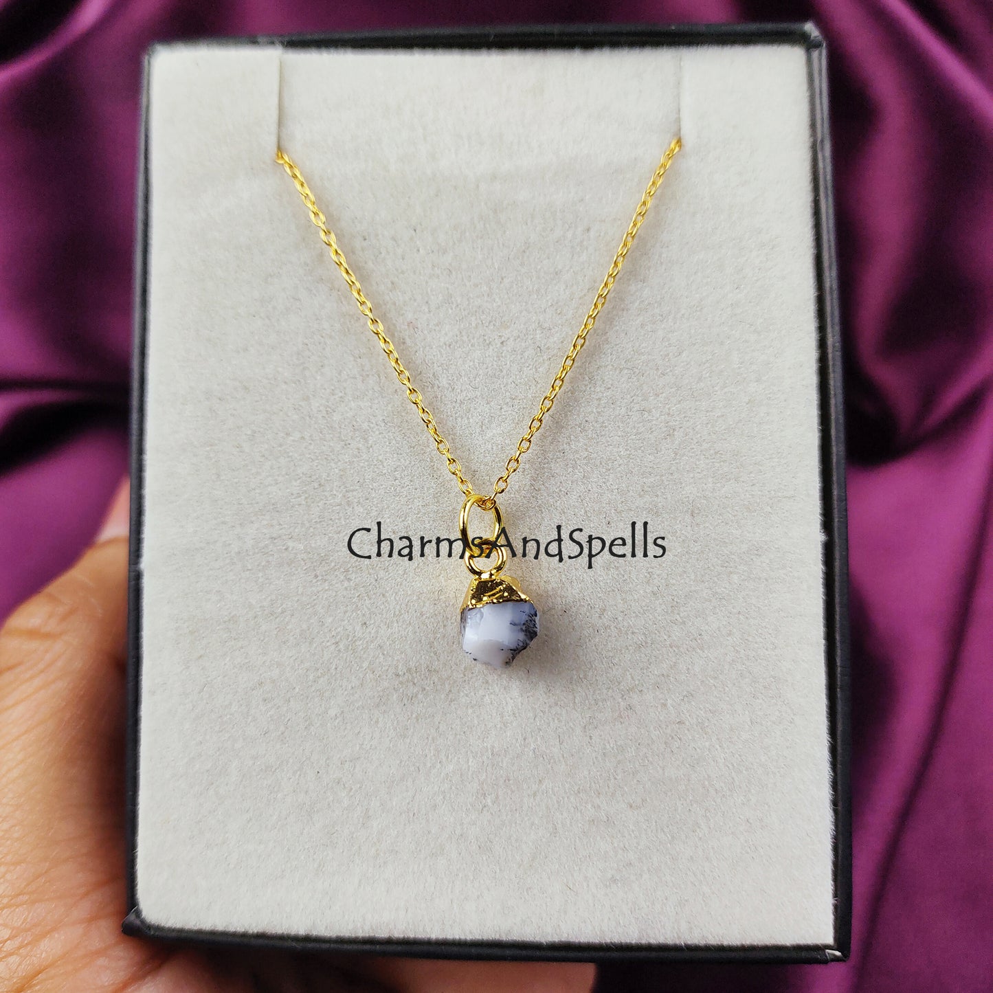 Raw Dendrite Opal Necklace | Layering Minimalist Gemstone Positivity Jewelry