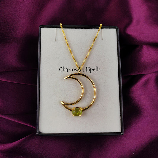 Natural Peridot Moon Necklace | August Birthstone