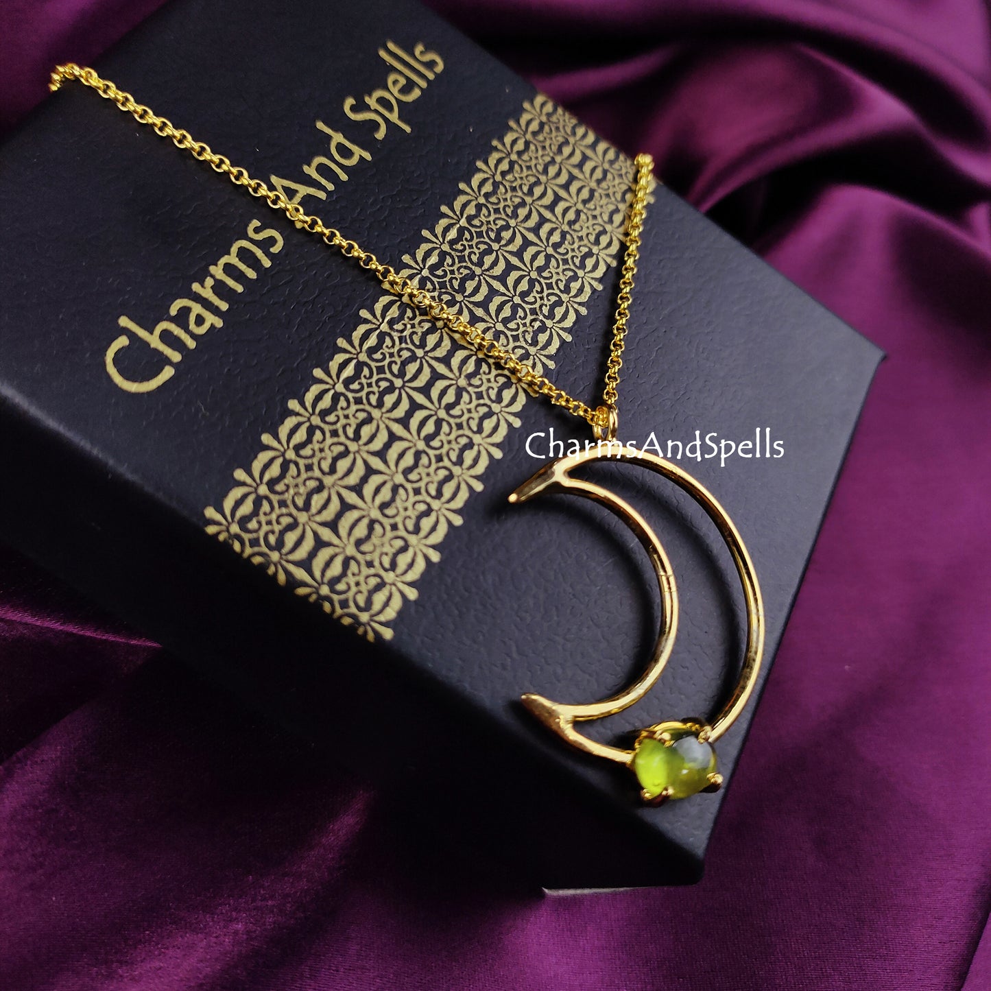 Natural Peridot Moon Necklace | August Birthstone