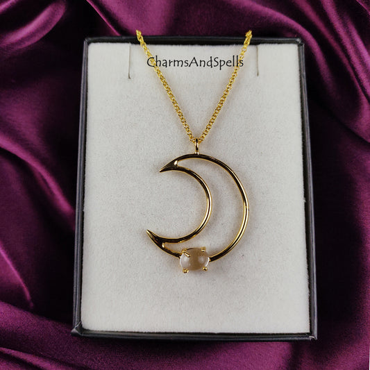 Clear Quartz Necklace | Crescent Moon Healing April Birthstone