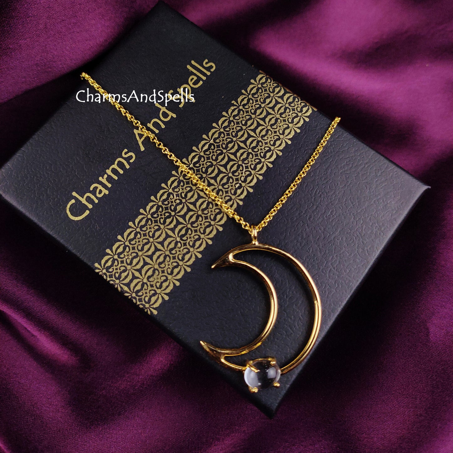 Clear Quartz Necklace | Crescent Moon Healing April Birthstone