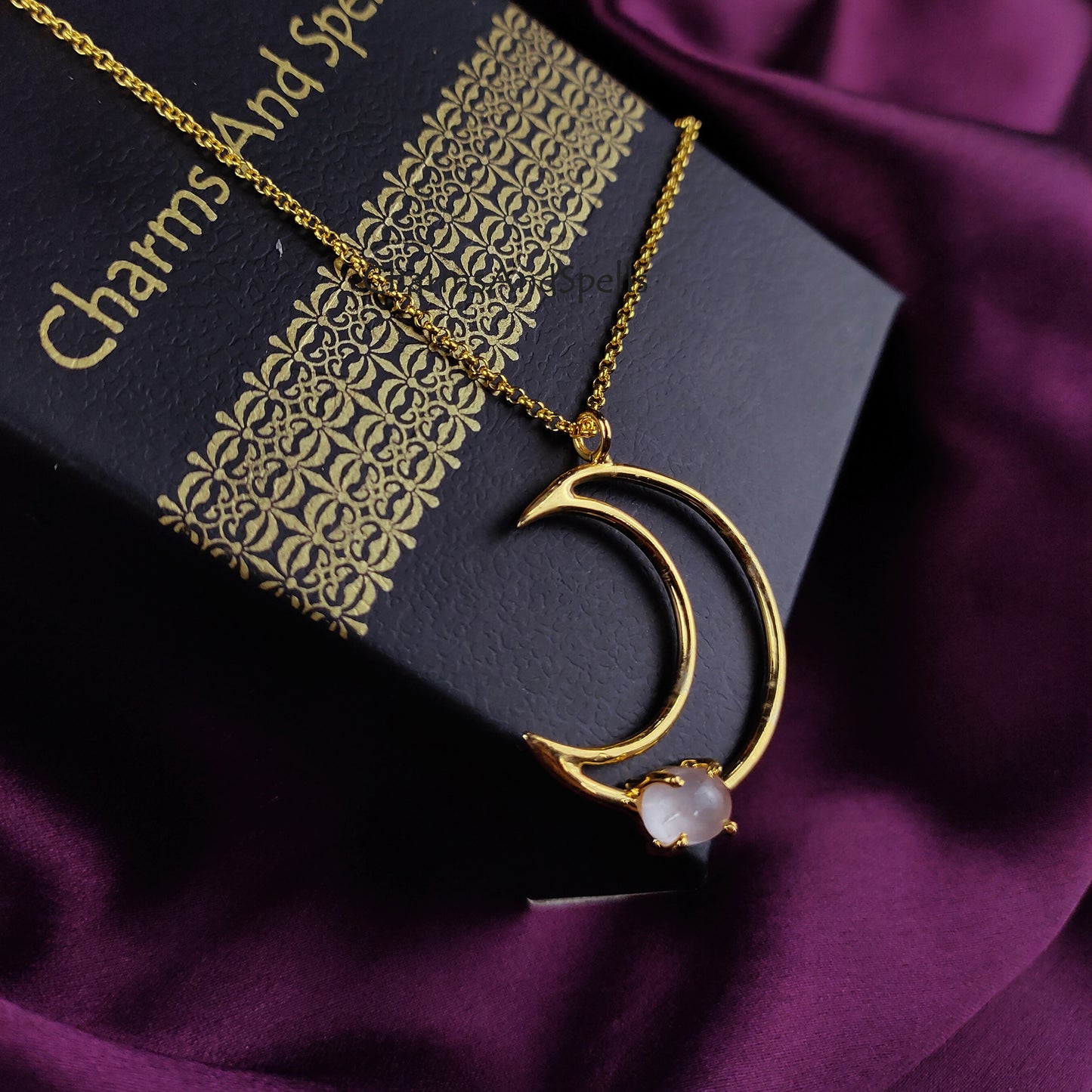 Genuine Rose Quartz Necklace | Crescent Moon Positive Energy