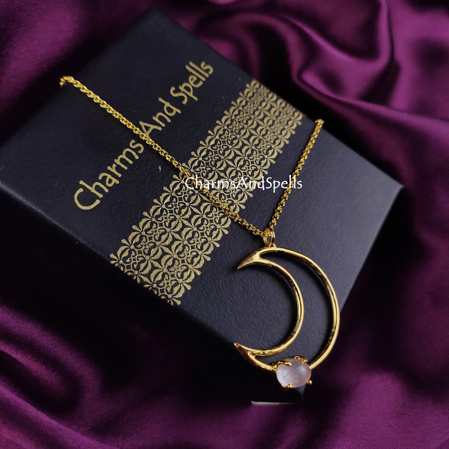 Genuine Rose Quartz Necklace | Crescent Moon Positive Energy