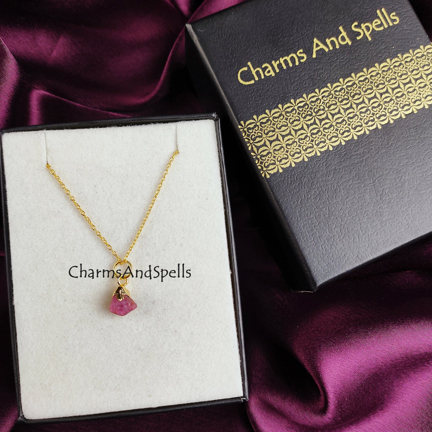Raw Pink Tourmaline Necklace | Natural Crystal Necklace October Birthstone