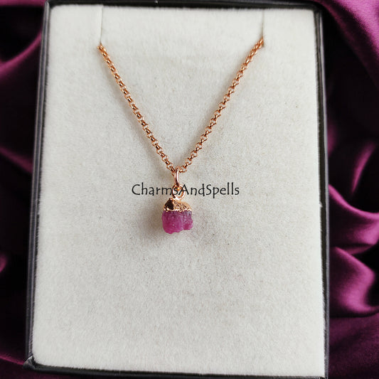 Raw Pink Tourmaline Necklace | Natural Crystal Necklace Rose Gold October Birthstone