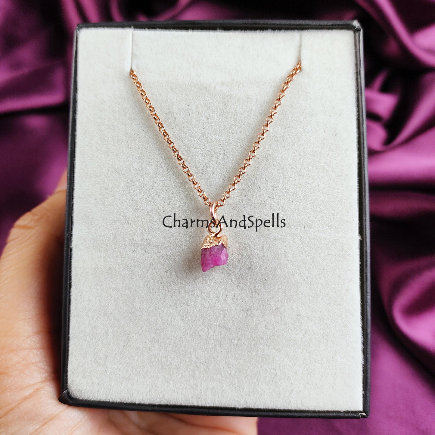 Raw Pink Tourmaline Necklace | Natural Crystal Necklace Rose Gold October Birthstone
