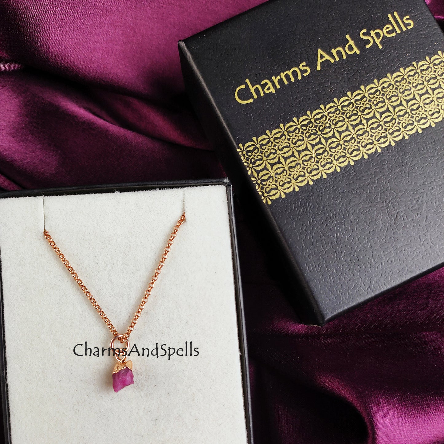 Raw Pink Tourmaline Necklace | Natural Crystal Necklace Rose Gold October Birthstone