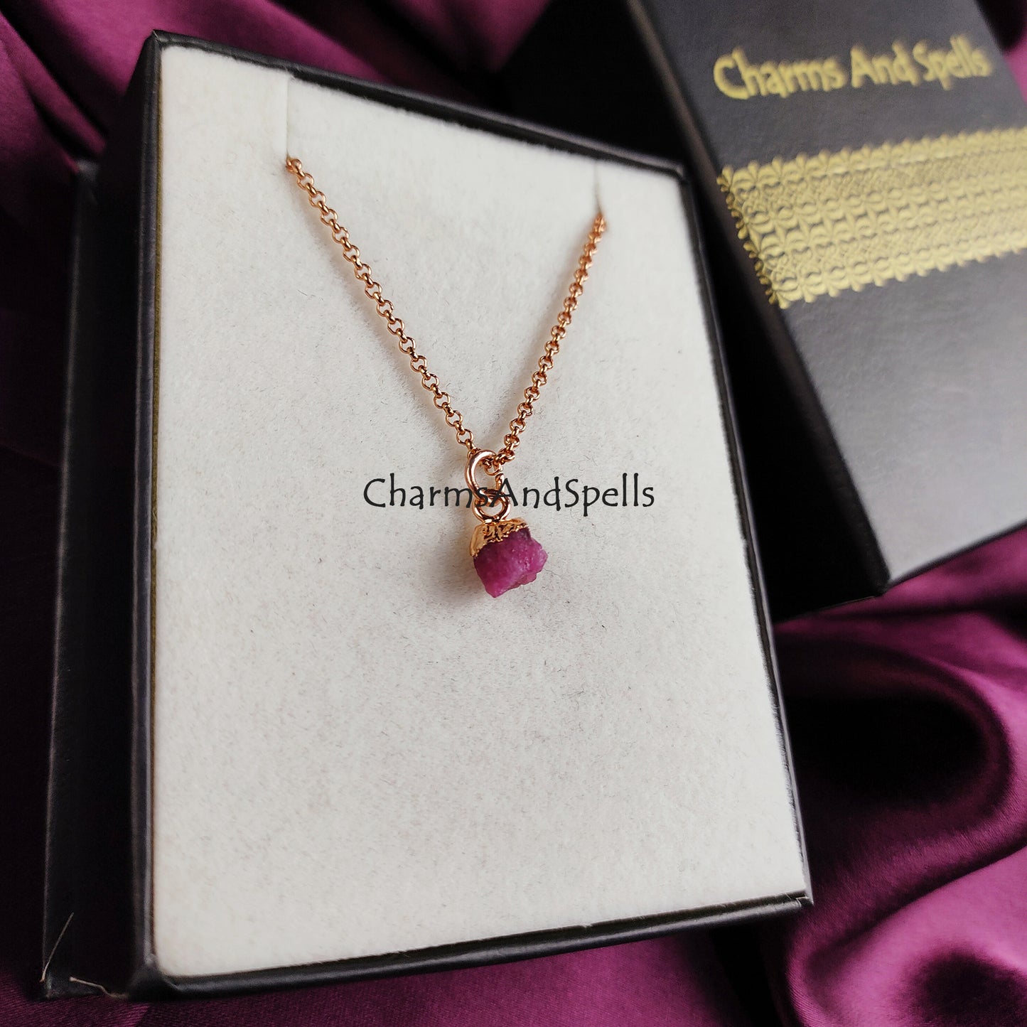 Raw Pink Tourmaline Necklace | Natural Crystal Necklace Rose Gold October Birthstone