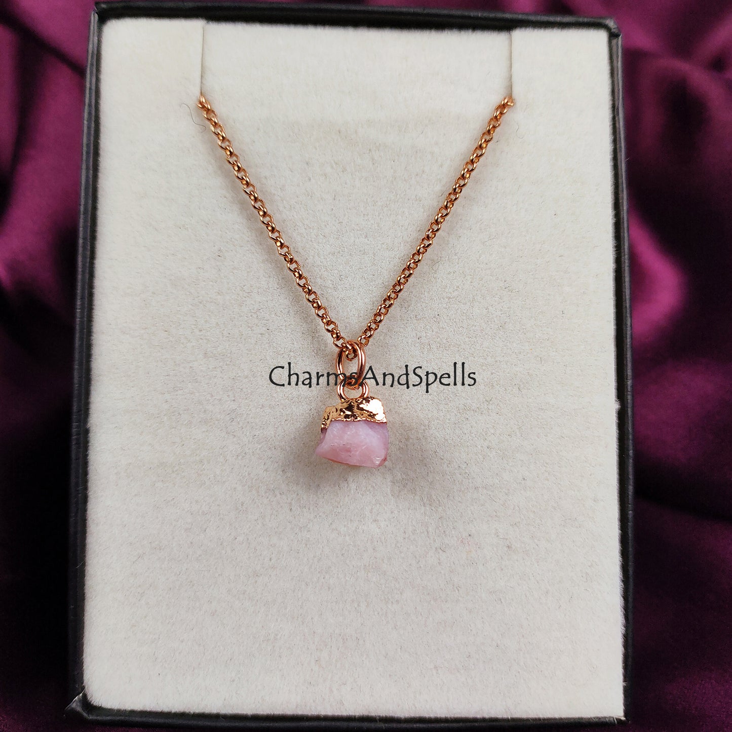 Raw Pink Opal Necklace | Natural Gemstone Pendant October Birthstone Jewelry