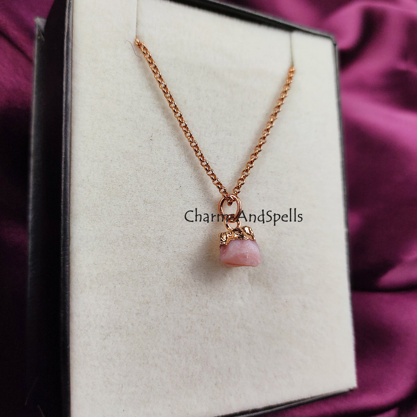 Raw Pink Opal Necklace | Natural Gemstone Pendant October Birthstone Jewelry