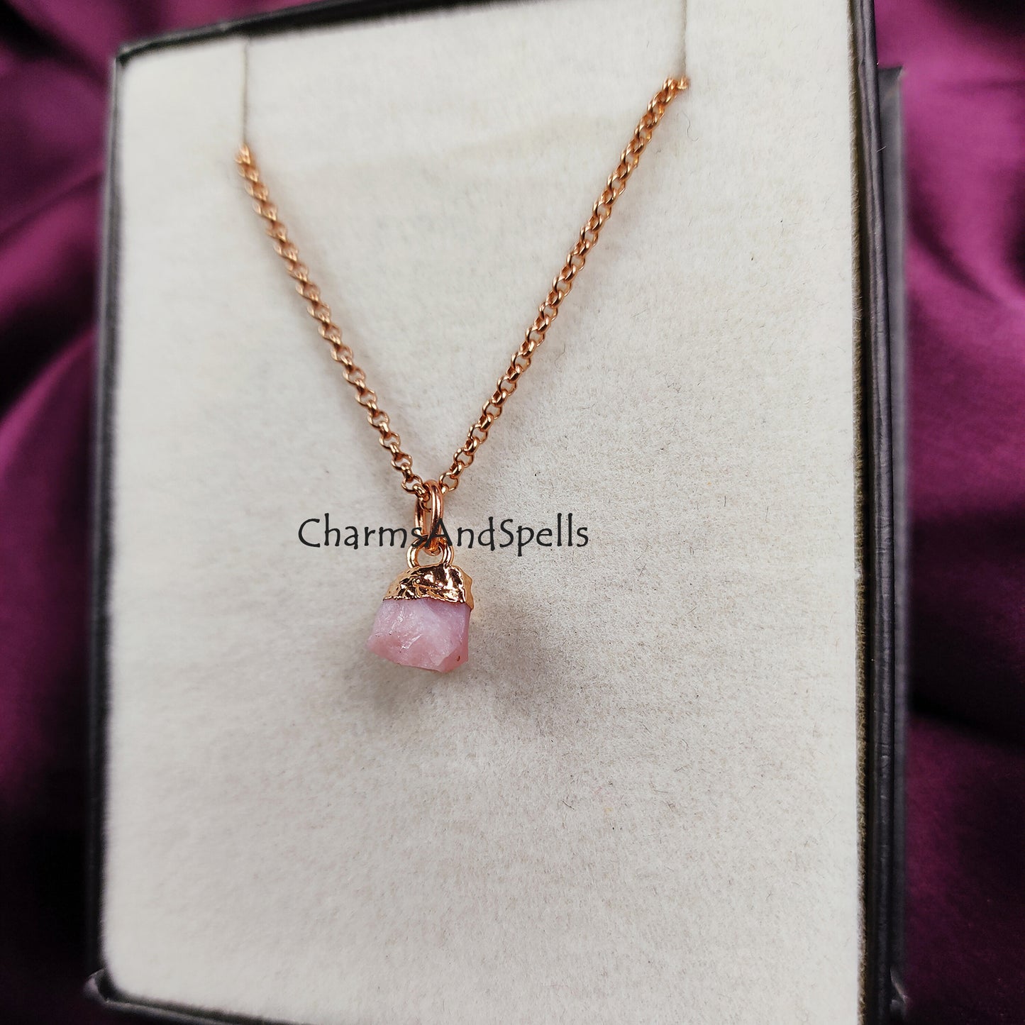 Raw Pink Opal Necklace | Natural Gemstone Pendant October Birthstone Jewelry