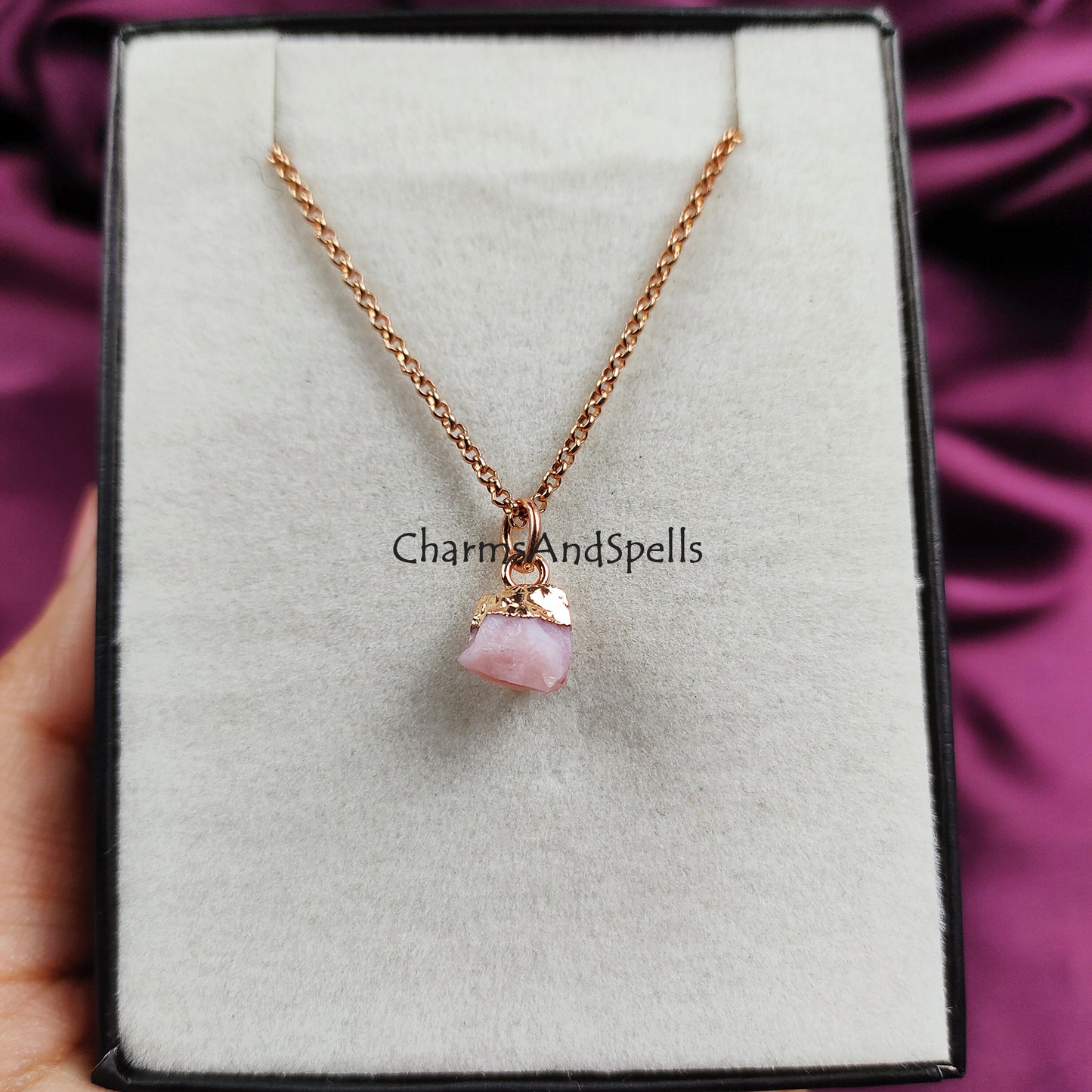 Raw Pink Opal Necklace | Natural Gemstone Pendant October Birthstone Jewelry