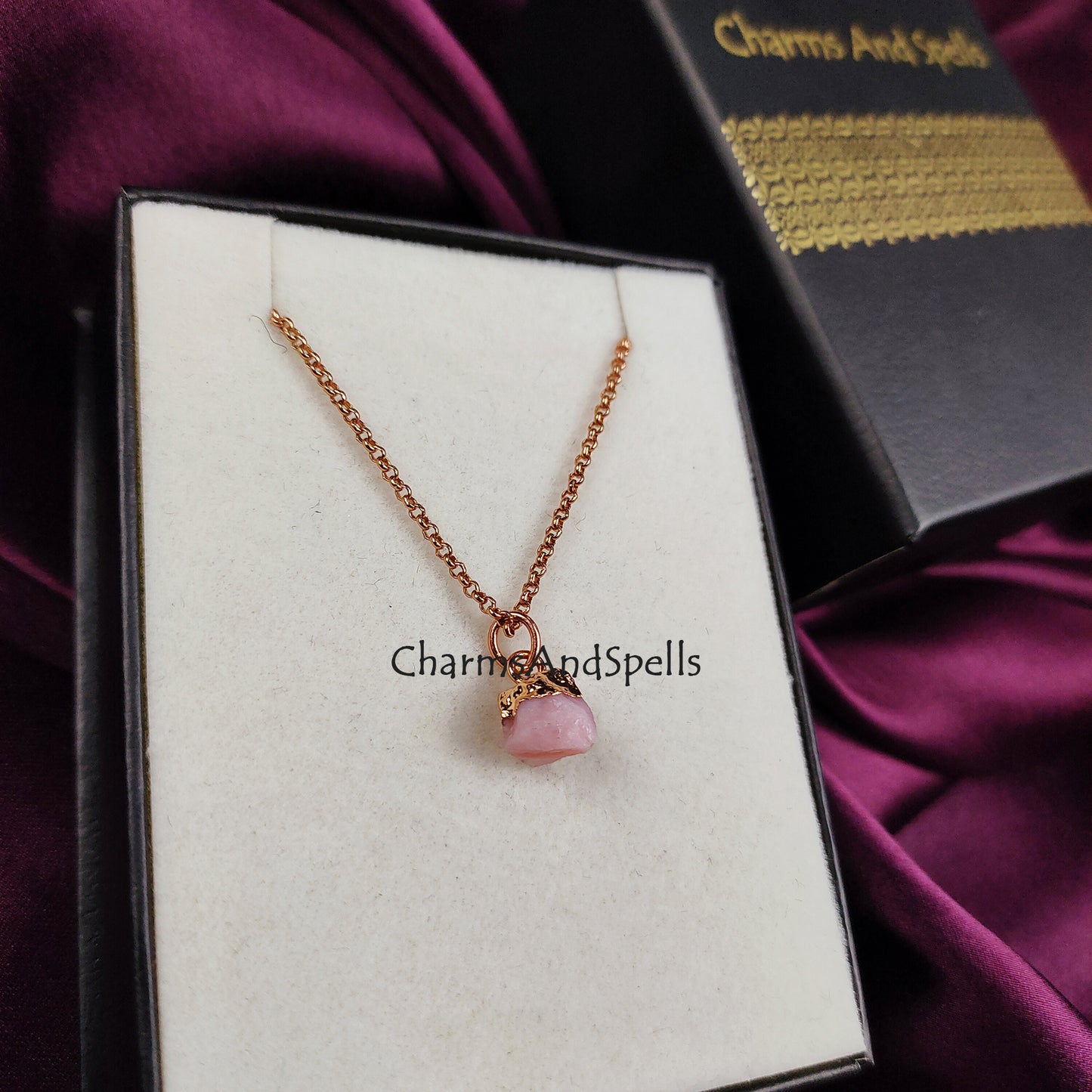 Raw Pink Opal Necklace | Natural Gemstone Pendant October Birthstone Jewelry