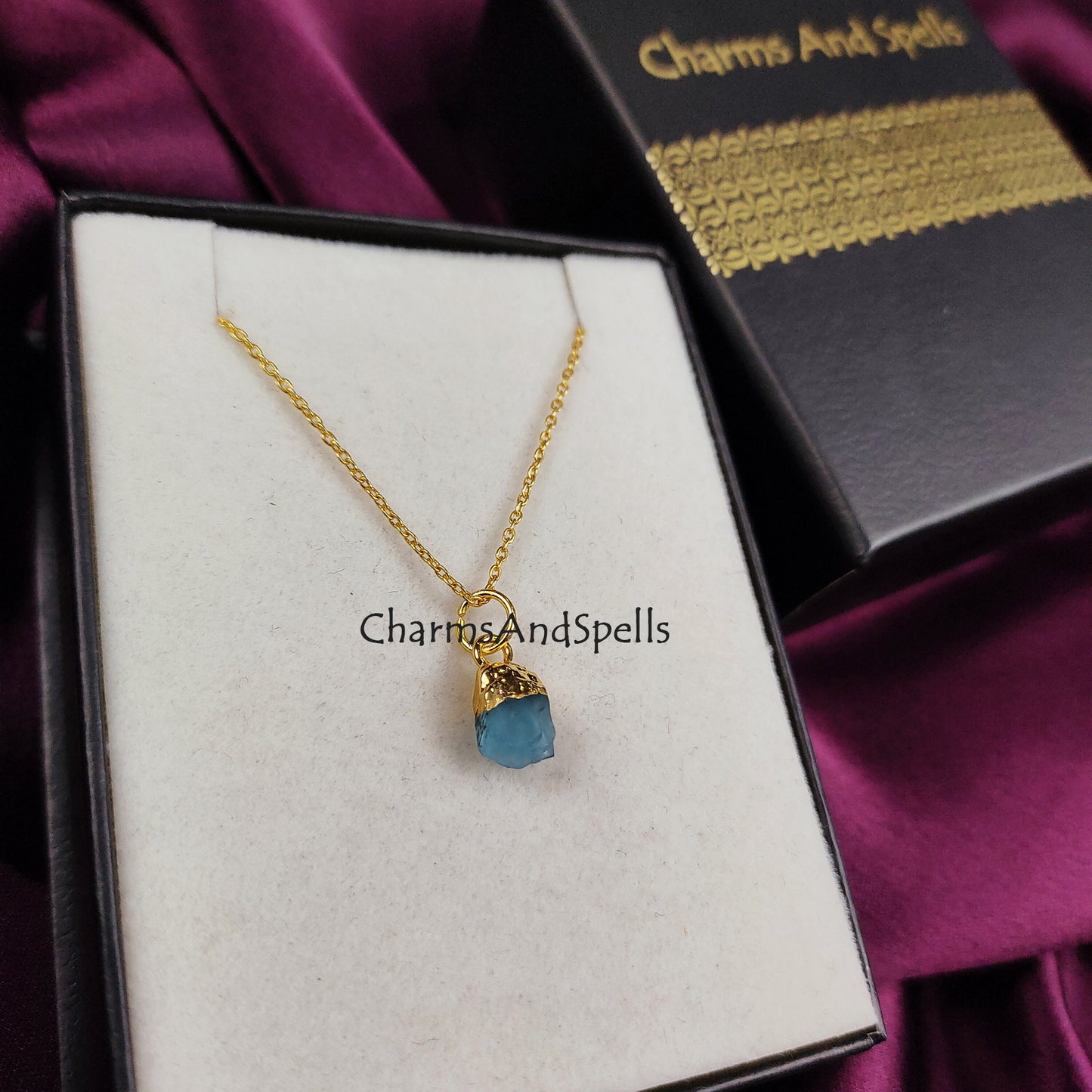 Raw Neon Apatite Necklace | Natural Gemstone Pendant Yellow Gold Jewelry