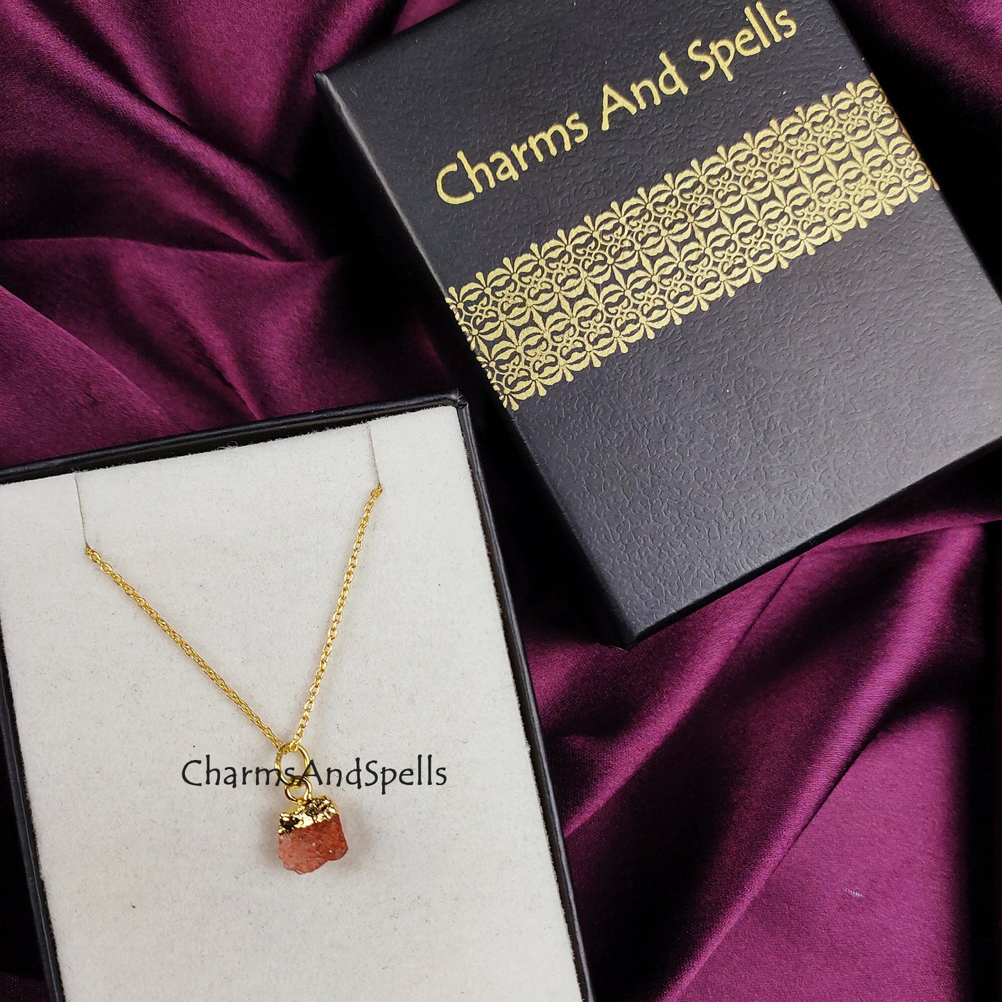 Raw Sunstone Necklace | Natural Gemstone Pendant Gold Plated Boho Jewelry