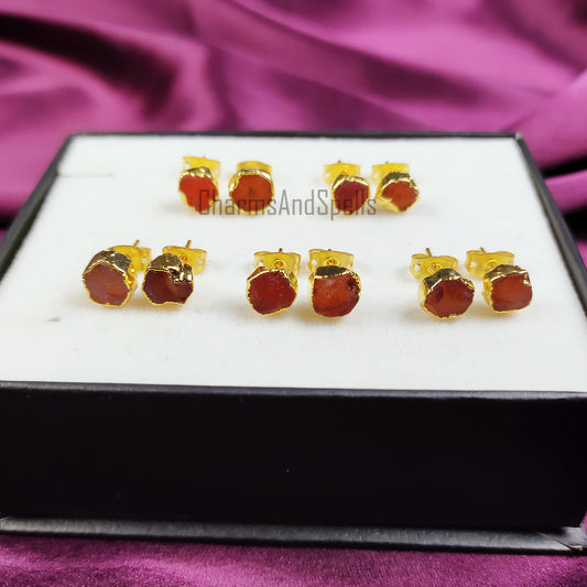 Raw Carnelian Stud Earrings | Natural Crystal Earrings July Birthstone
