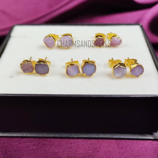 Raw Pink Opal Stud Earrings