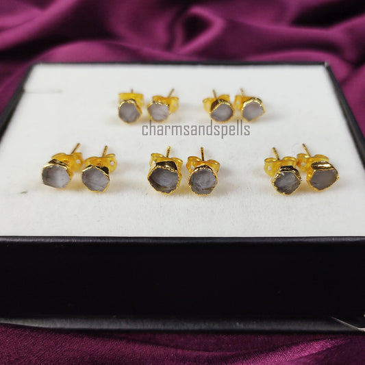 Raw Clear Quartz Stud Earrings | Natural Crystal Earrings Healing Stone