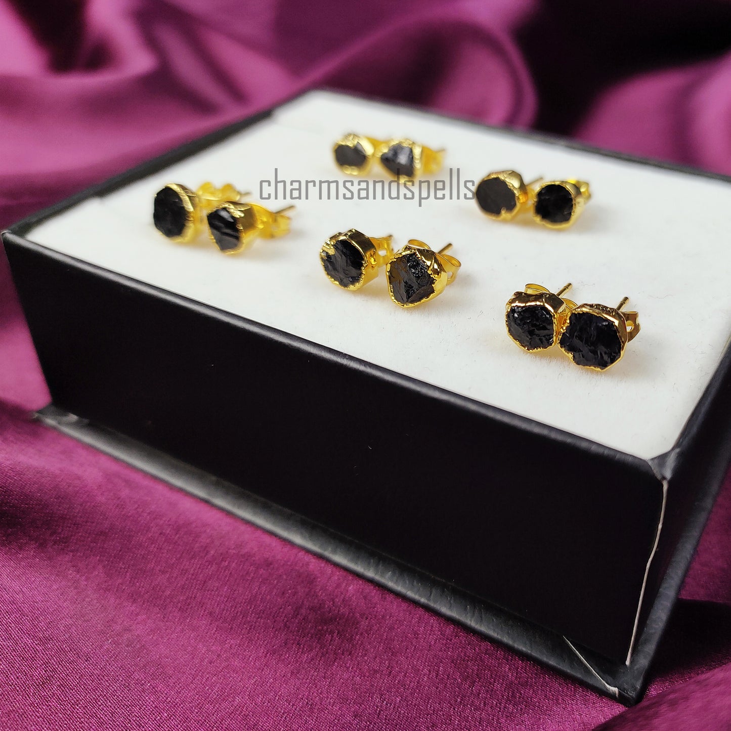 Raw Black Tourmaline Stud Earrings | Natural Crystal Protection Earrings