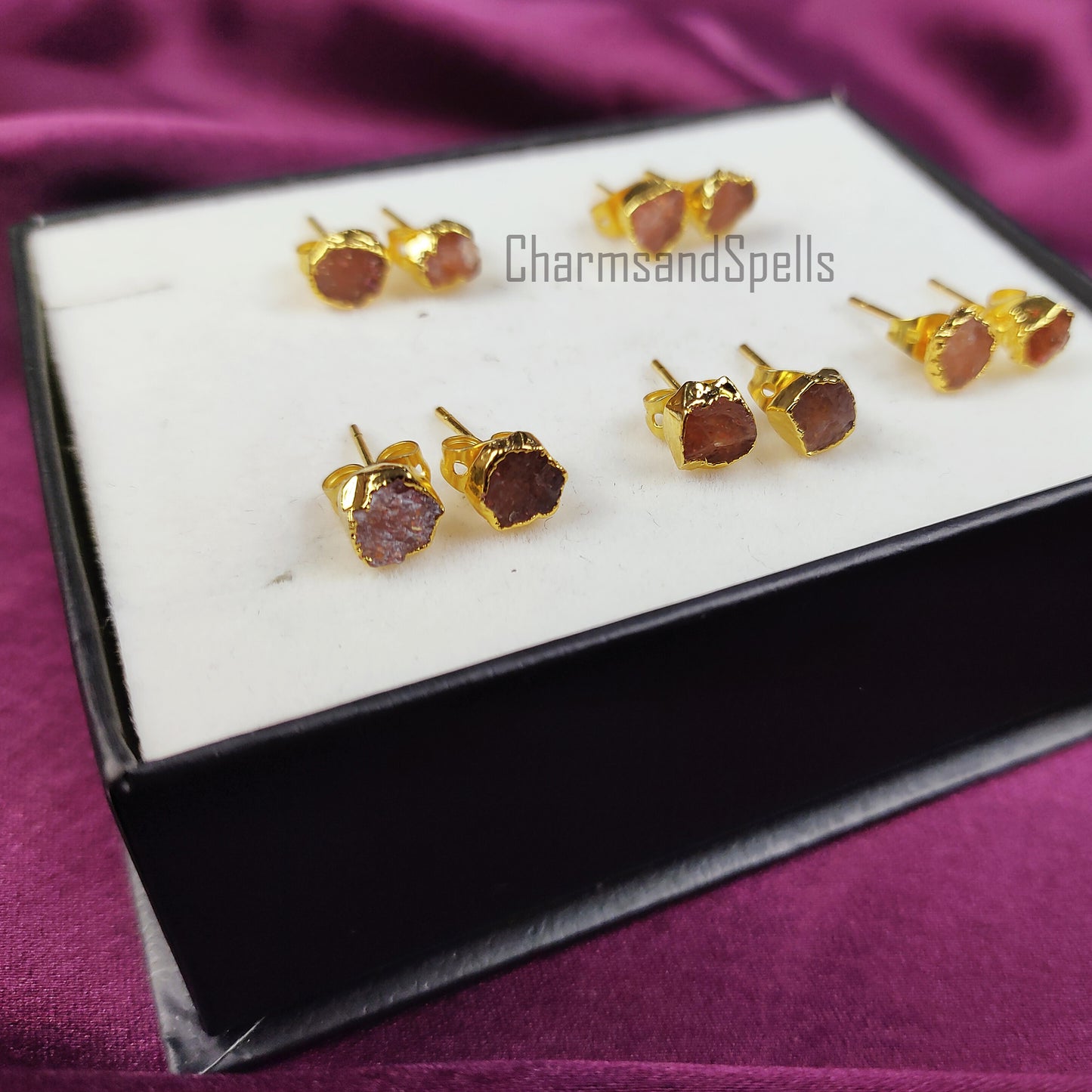 Raw Sunstone Stud Earrings | Natural Crystal Earrings July Birthstone