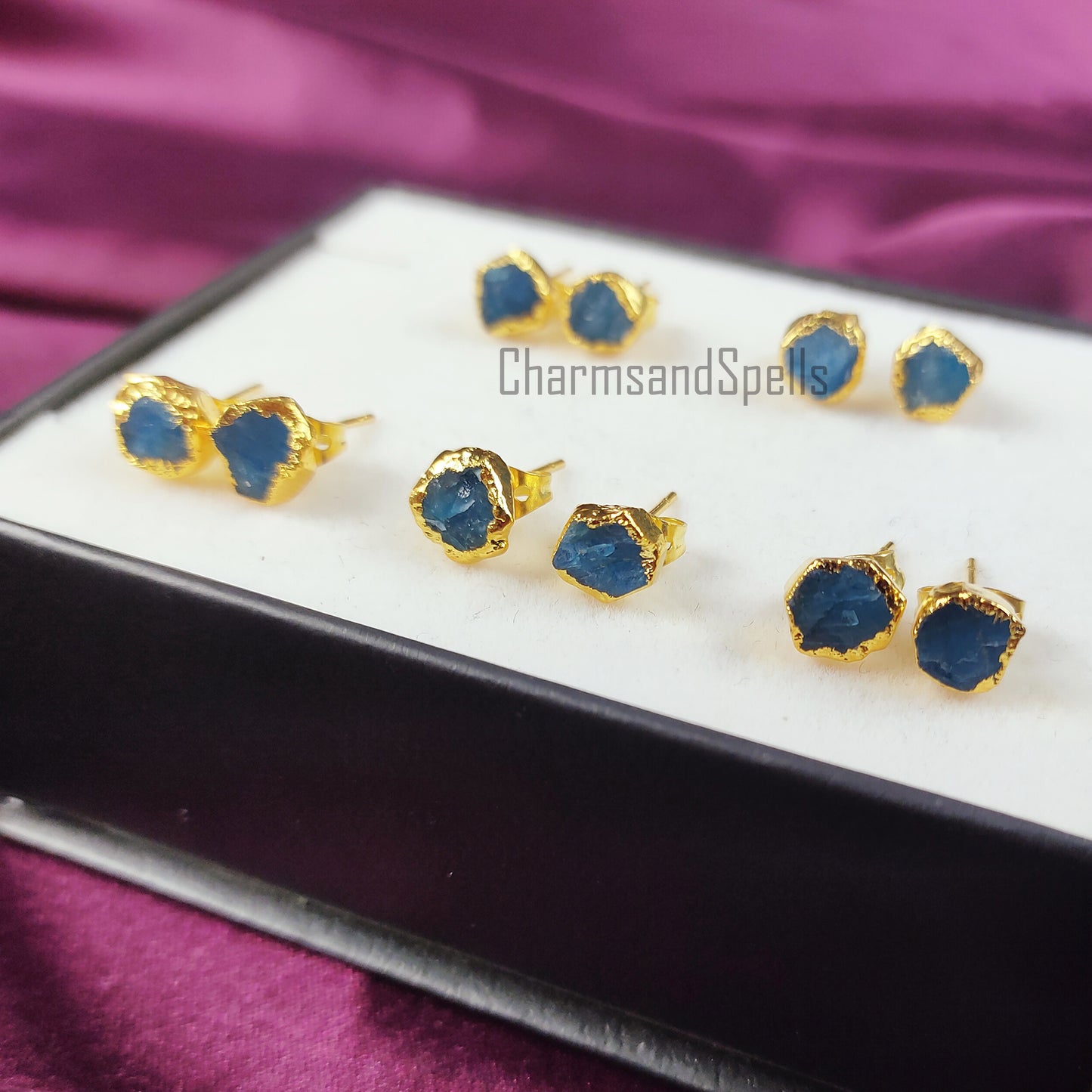 Raw Neon Apatite Earrings, Gold Plated Studs, Electroplated Raw Crystal Earrings, Rough Gemstone Earrings, Stud Earrings, Raw Stud Earrings