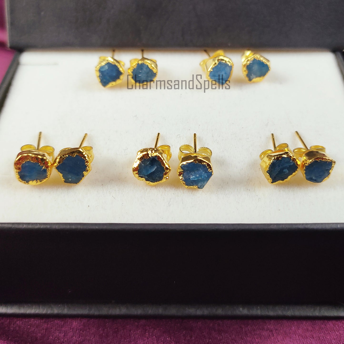 Raw Neon Apatite Earrings, Gold Plated Studs, Electroplated Raw Crystal Earrings, Rough Gemstone Earrings, Stud Earrings, Raw Stud Earrings
