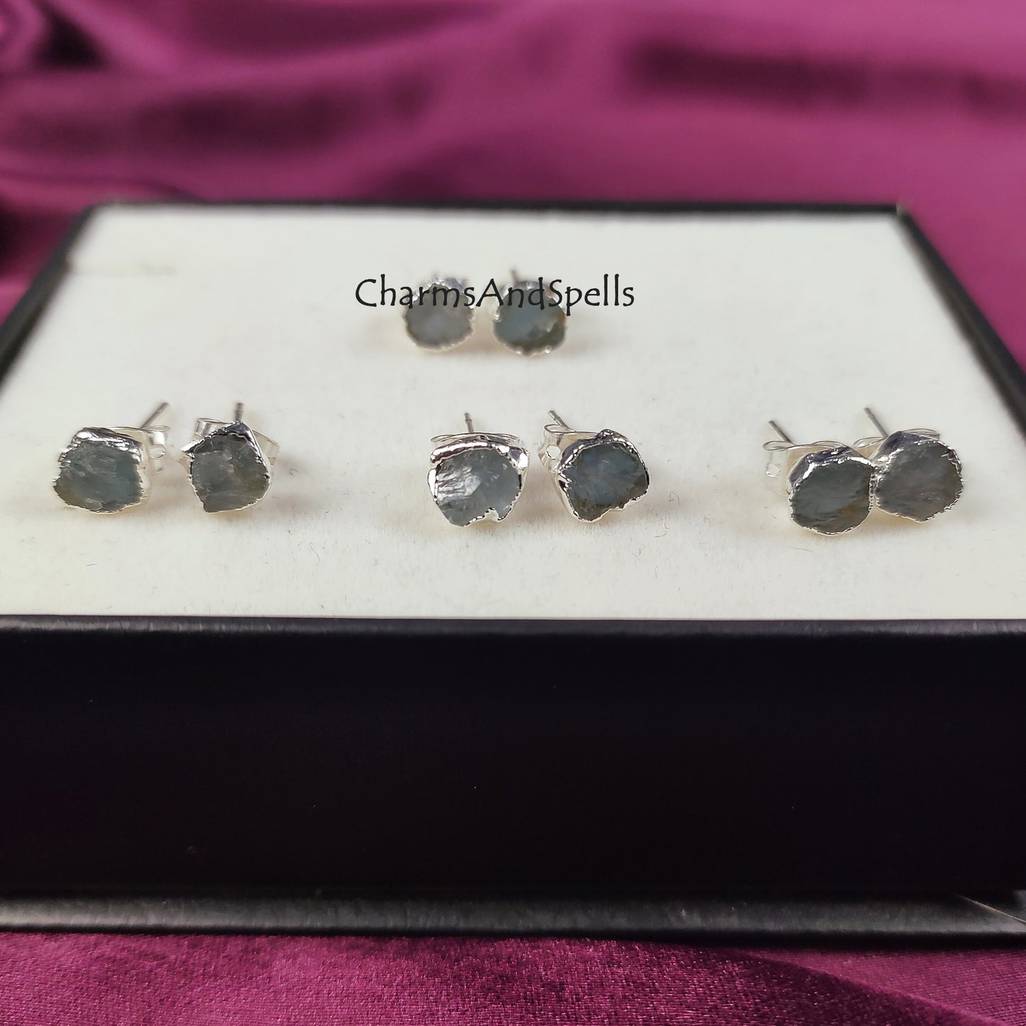 Raw Aquamarine Stud Earrings, Silver Plated Stud Earrings, Electroplated Earrings, Aquamarine Jewelry, Raw Gemstone Earrings, Women Earrings