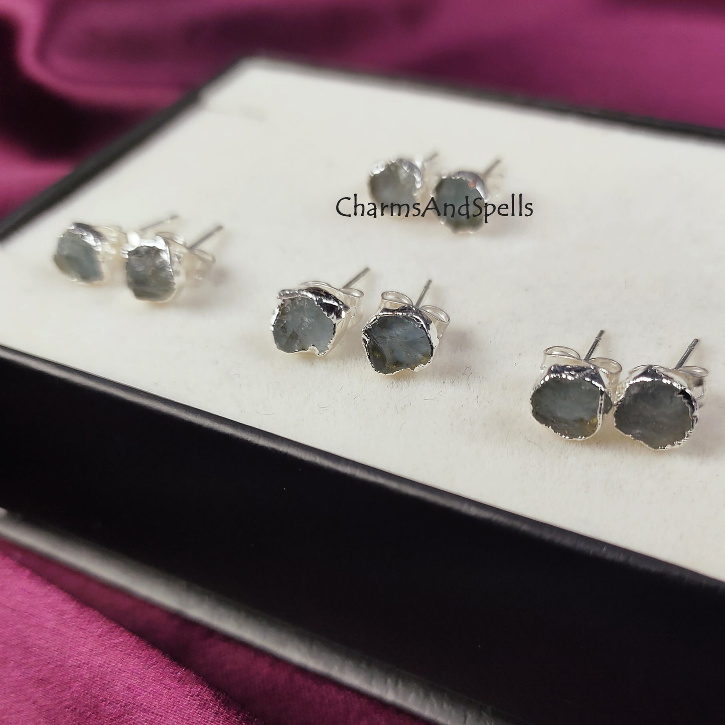Raw Aquamarine Stud Earrings, Silver Plated Stud Earrings, Electroplated Earrings, Aquamarine Jewelry, Raw Gemstone Earrings, Women Earrings