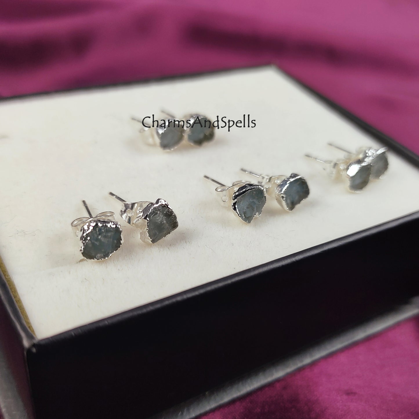 Raw Aquamarine Stud Earrings, Silver Plated Stud Earrings, Electroplated Earrings, Aquamarine Jewelry, Raw Gemstone Earrings, Women Earrings