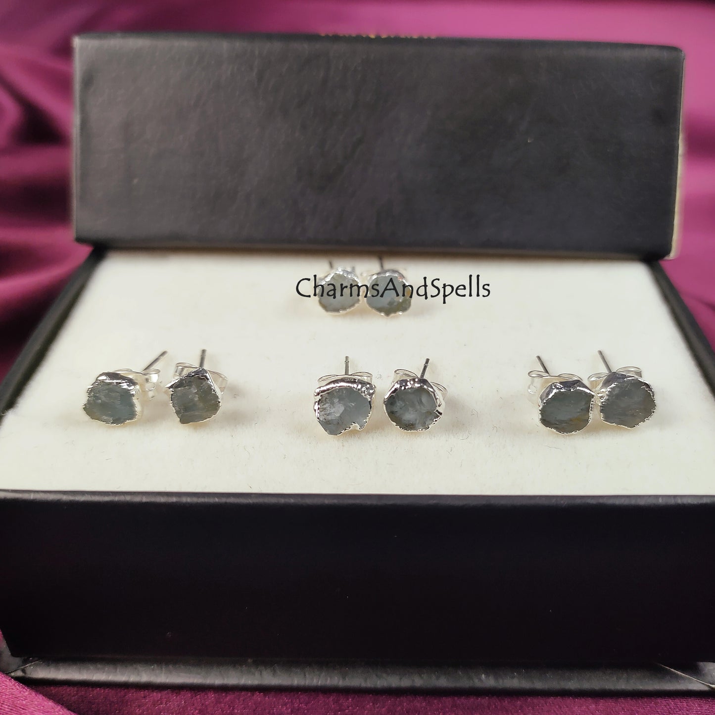 Raw Aquamarine Stud Earrings, Silver Plated Stud Earrings, Electroplated Earrings, Aquamarine Jewelry, Raw Gemstone Earrings, Women Earrings