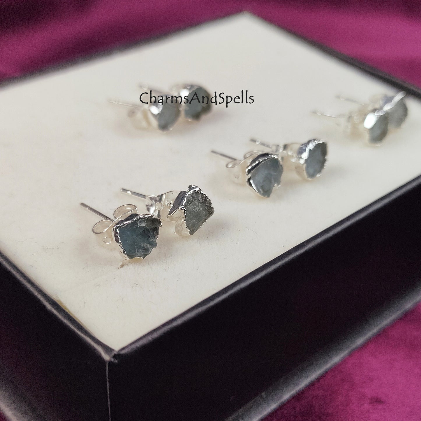 Raw Aquamarine Stud Earrings, Silver Plated Stud Earrings, Electroplated Earrings, Aquamarine Jewelry, Raw Gemstone Earrings, Women Earrings