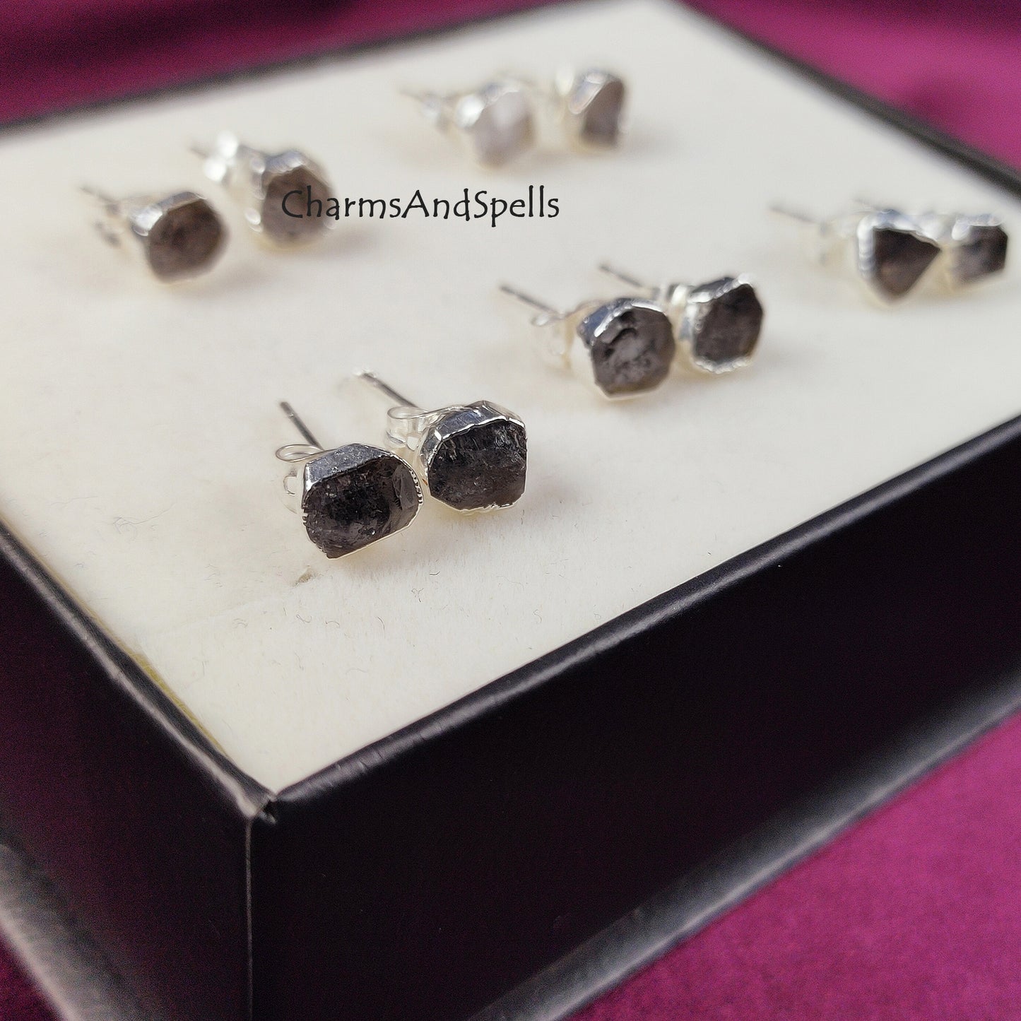 Rough Herkimer Diamond Studs Earrings, Electroplated Stud Earring, Birthstone Earrings, Minimalist Jewelry, Bohemian Earrings, Gift For Her