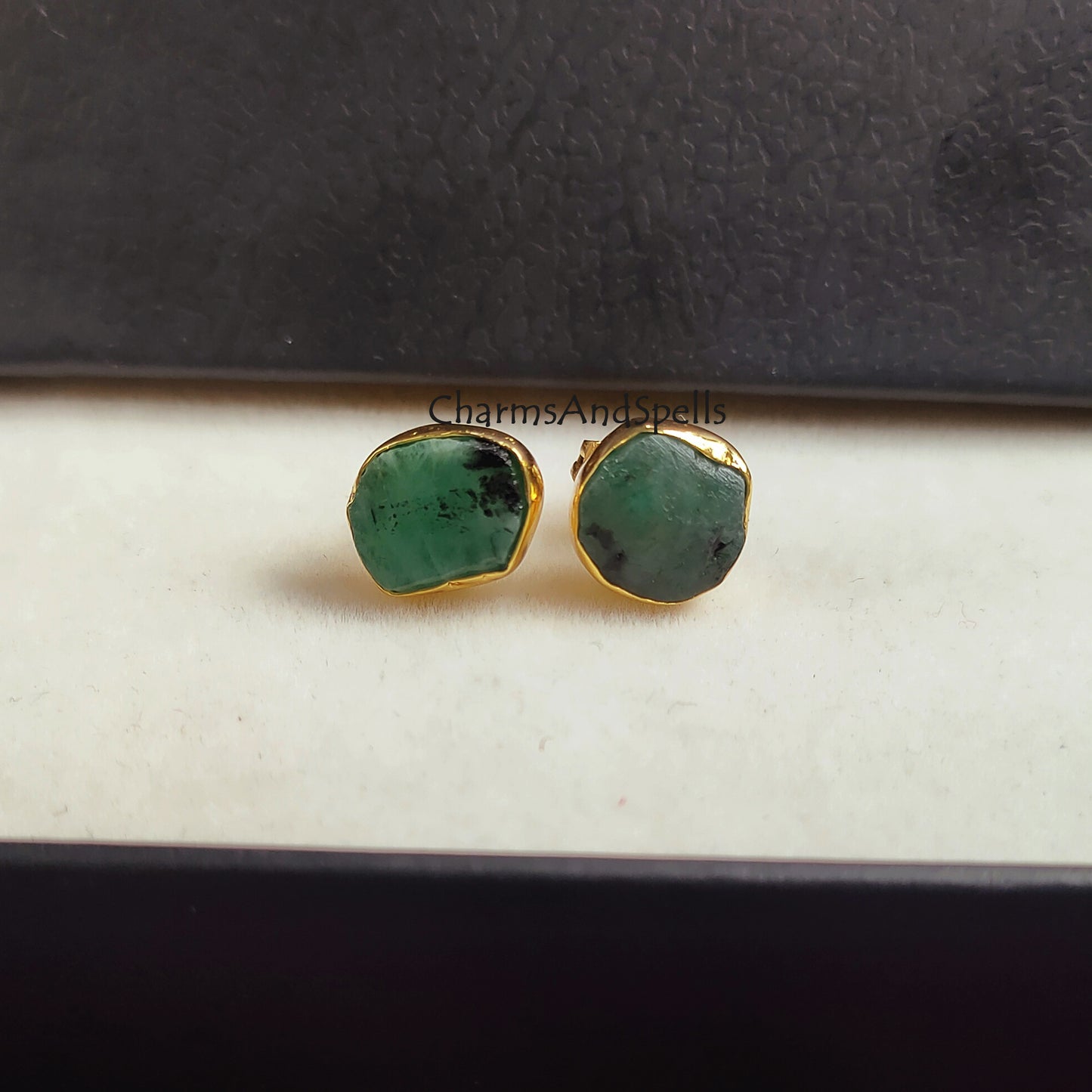 Raw emerald earrings for bridesmaids gift, natural green emerald studs, wedding anniversary gift for her, green stud earring, gift for woman